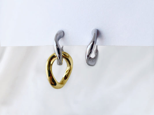 Silver Removable Gold Link Chain Clip on Earrings
