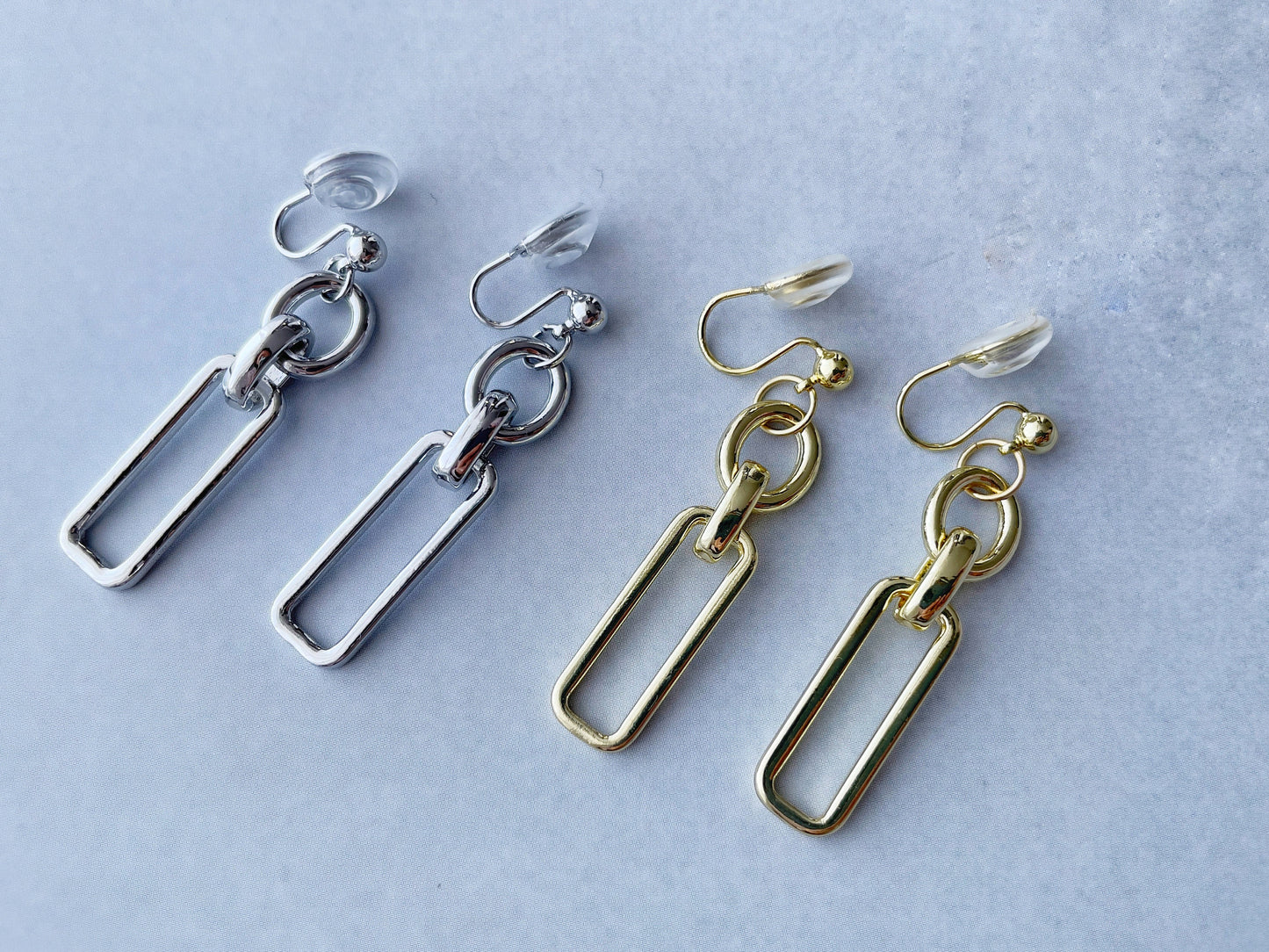 Silver/Gold Chunky Chain Dangle Clip on Earrings