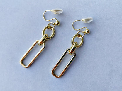 Silver/Gold Chunky Chain Dangle Clip on Earrings