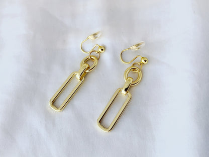 Silver/Gold Chunky Chain Dangle Clip on Earrings