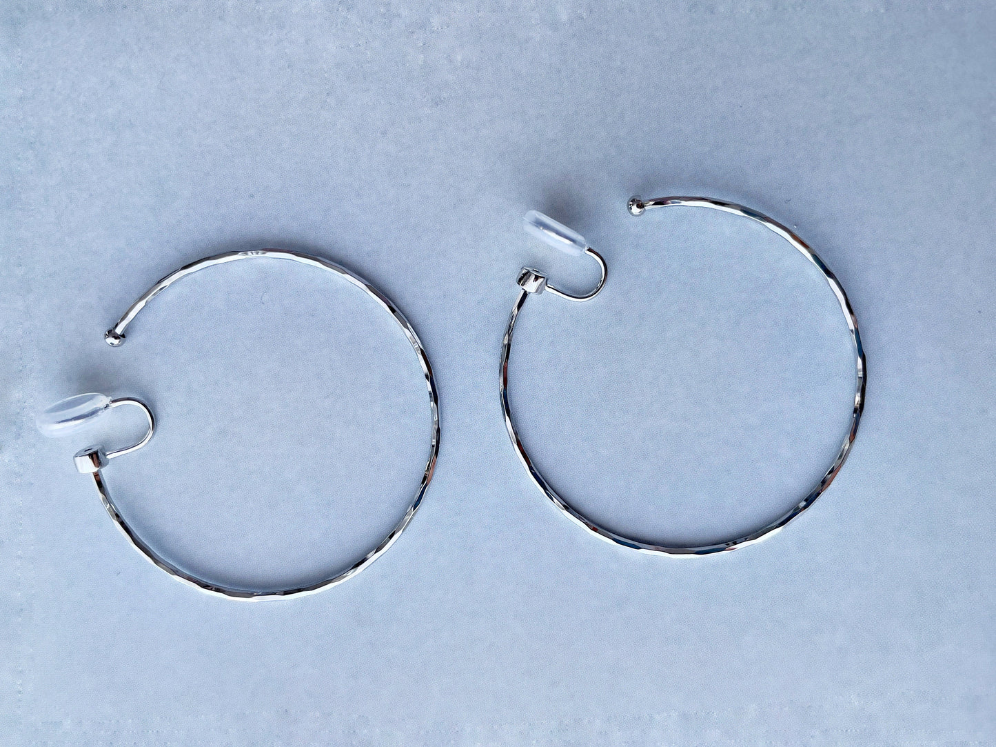 Hammered Texture Thin 50mm Large Silver/Gold Hoop Clip on Earrings