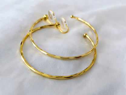 Hammered Texture Thin 50mm Large Silver/Gold Hoop Clip on Earrings