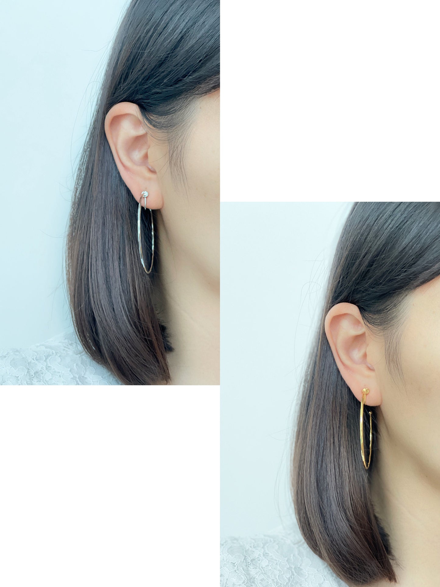 Hammered Texture Thin 50mm Large Silver/Gold Hoop Clip on Earrings