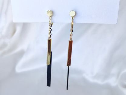 Minimalist Gold Black Chain Dangle Clip on Earrings