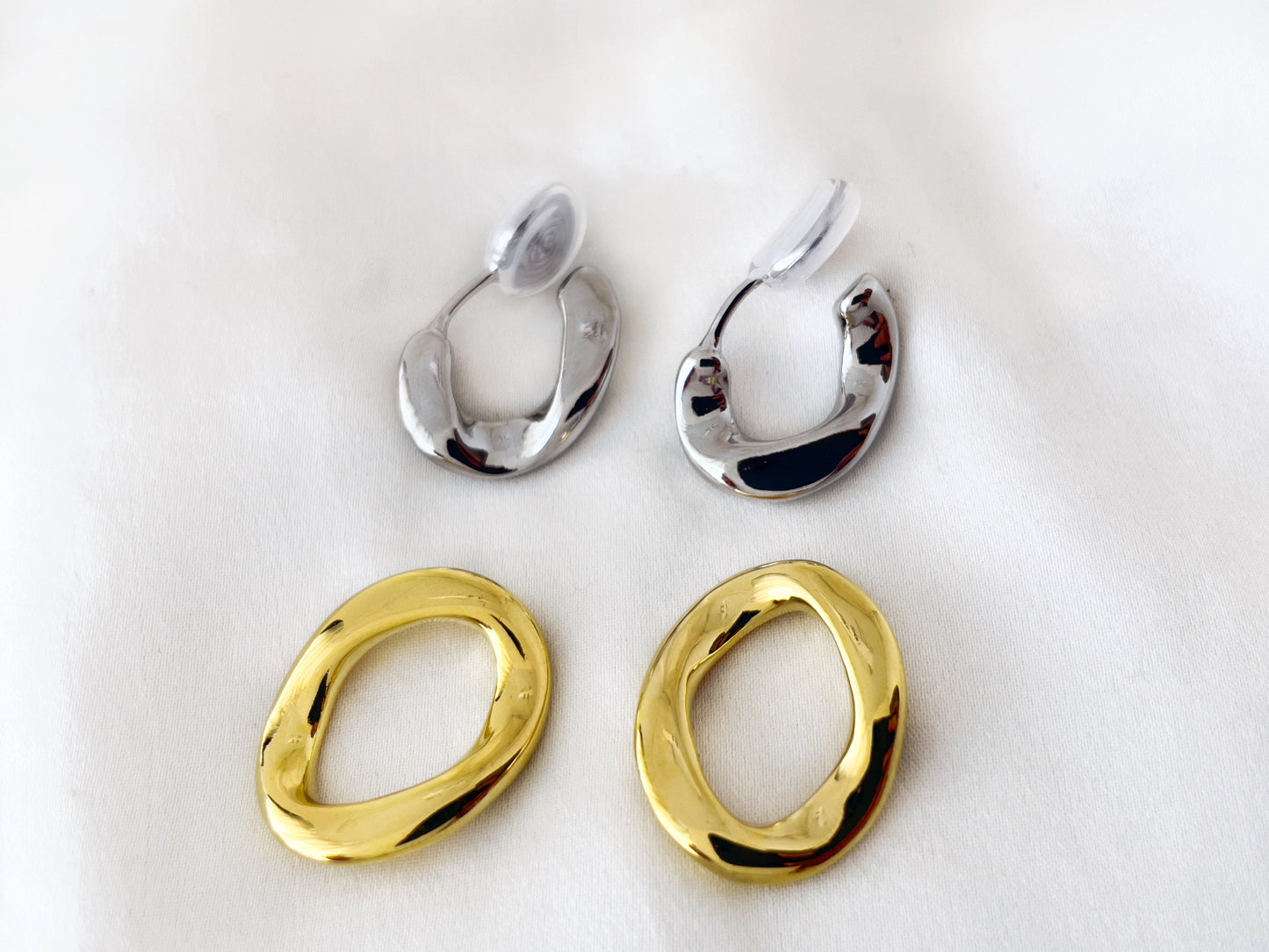 Silver Removable Gold Link Chain Clip on Earrings