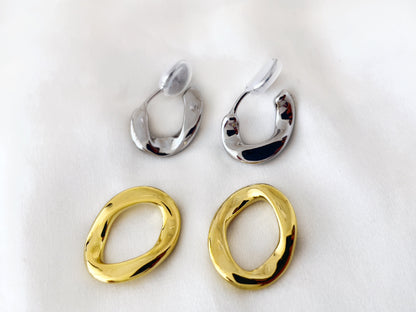 Silver Removable Gold Link Chain Clip on Earrings