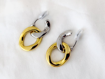 Silver Removable Gold Link Chain Clip on Earrings