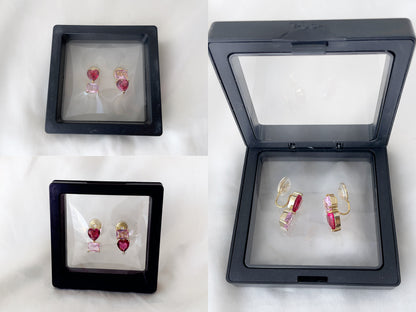 Mismatched Heart and Rectangle Shape CZ Crystal Clip on Earrings