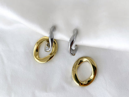 Silver Removable Gold Link Chain Clip on Earrings