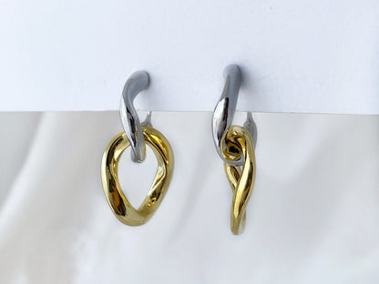 Silver Removable Gold Link Chain Clip on Earrings