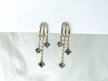 Vintage Silver Triple Hoop with CZ Charm Clip on Earrings