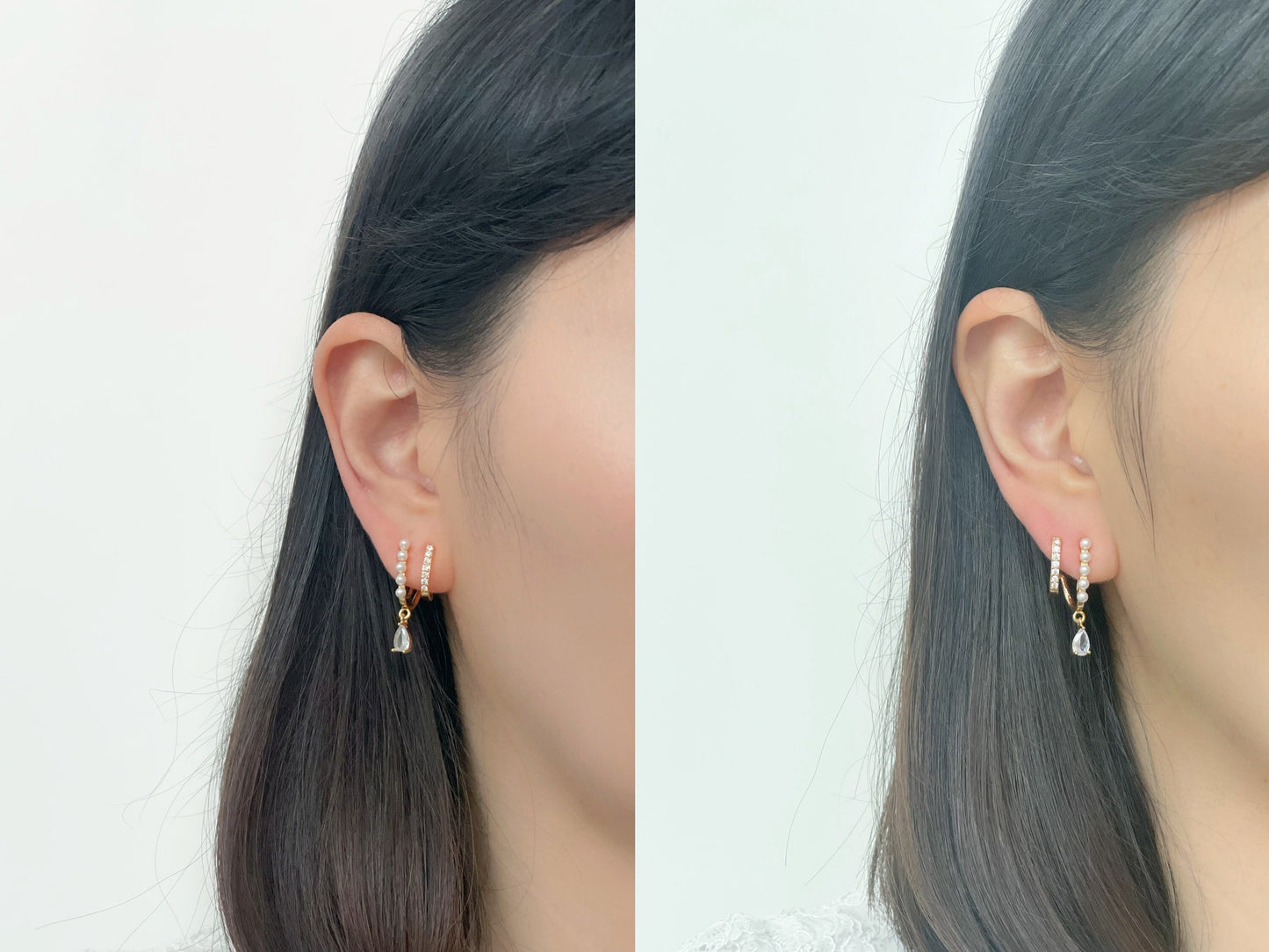 Pearls & CZ Crystal Double Hoop Effect Clip on Earrings