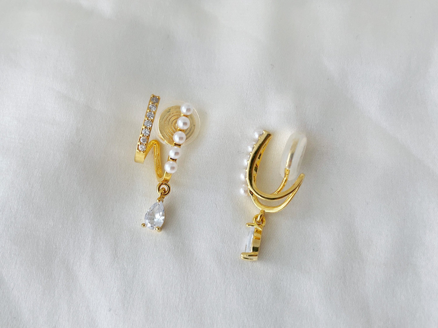 Pearls & CZ Crystal Double Hoop Effect Clip on Earrings