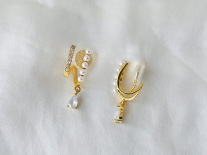 Pearls & CZ Crystal Double Hoop Effect Clip on Earrings