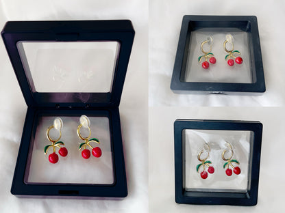 Dainty Cherry Gold Hoop Clip on Earrings