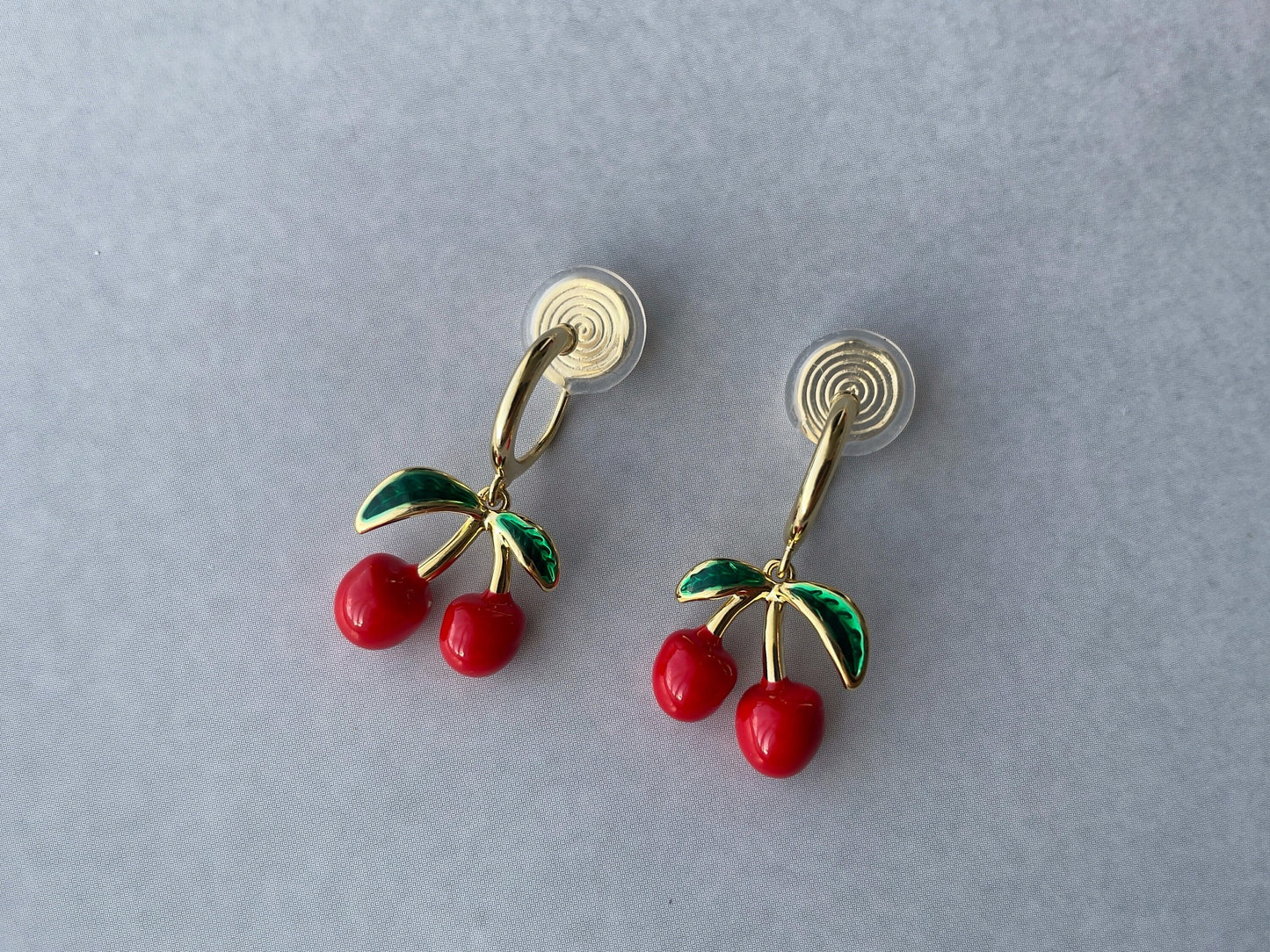 Dainty Cherry Gold Hoop Clip on Earrings