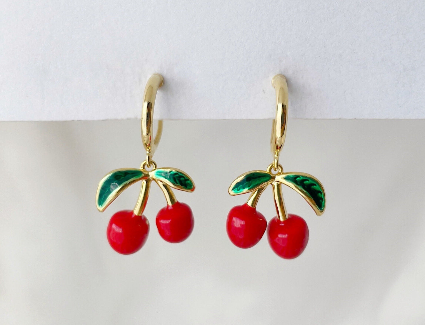 Dainty Cherry Gold Hoop Clip on Earrings