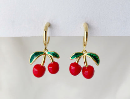 Dainty Cherry Gold Hoop Clip on Earrings