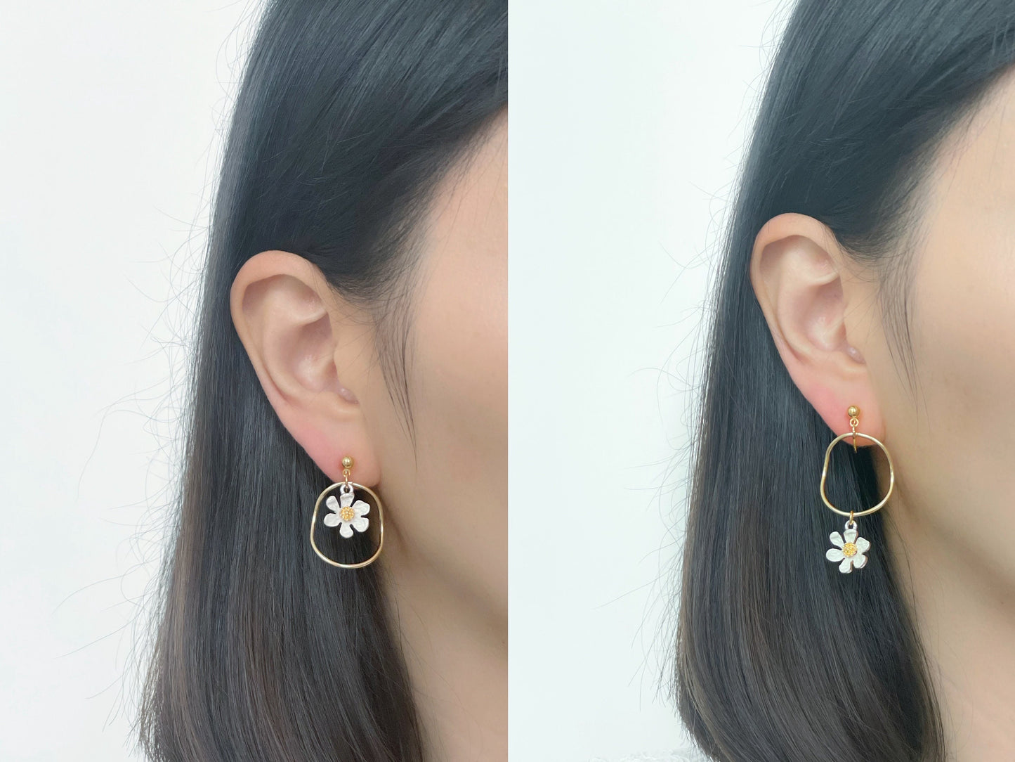 Mismatched Daisy on Hoop Clip on Earrings