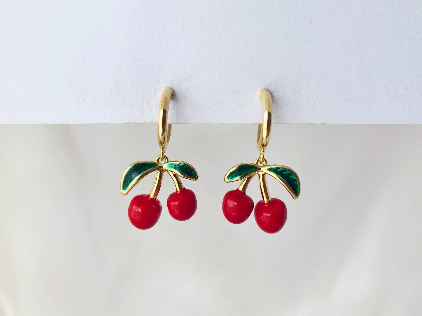 Dainty Cherry Gold Hoop Clip on Earrings