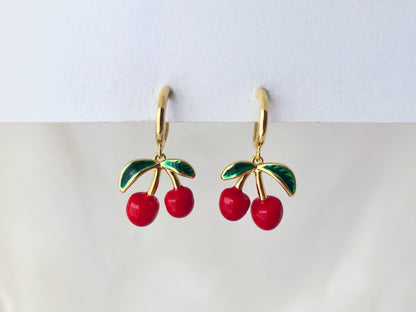 Dainty Cherry Gold Hoop Clip on Earrings