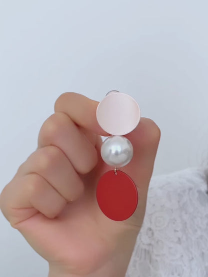 Mismatched Circle and Pearl Statement Clip on Earrings